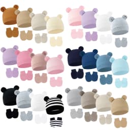4 Sets Baby Hat Gloves Suit Cotton Bear Ears Newborn Beanie Hats Set Infant Bonnet Toddler Cap for Girls Boys Newborn Gift 0-6M