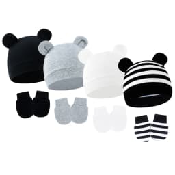 4 Sets Baby Hat Gloves Suit Cotton Bear Ears Newborn Beanie Hats Set Infant Bonnet Toddler Cap for Girls Boys Newborn Gift 0-6M