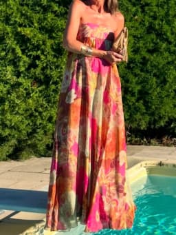 Women Fashion Printed Strapless Maxi Dress Elegant Off Shoulder Backless Sleeveless High Waist Gown Summer New Lady Party Robes
