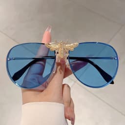 New Luxury Brand Designer Oversized Pilot Big Bee Sunglasses Women For Men Popular Vintage Sun Glasses Punk Metal Eyewear UV400