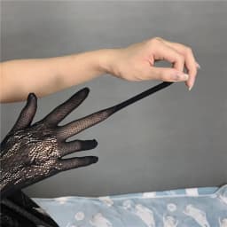 Women Sexy Party Stage Performance Cosplay JK Lolita Style Hollow Out Fishing Net Lace Floral High Elasticity Long Gloves