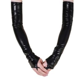 48cm Black Fingerless Lacquer Leather Hook Finger Long Gloves Women Sexy Cosplay Stage Performance Nightclub Pole Dance Mittens