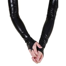 48cm Black Fingerless Lacquer Leather Hook Finger Long Gloves Women Sexy Cosplay Stage Performance Nightclub Pole Dance Mittens