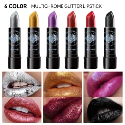 6Colors Glitter Lipstick Waterproof Long Lasting Diamond Pearlescent Metallic Lipstick Black Lipgloss Women Lips Makeup Cosmetic