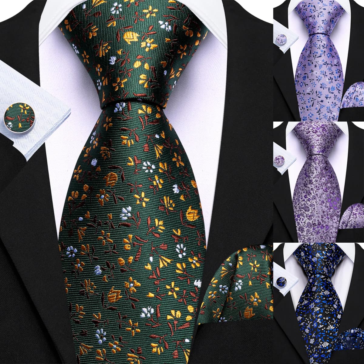 Elegant Spring Style Flower Men Tie Set Casual Wedding Business Necktie Hanky Cufflinks 3PCS Suit Accessories Mint Green Pink