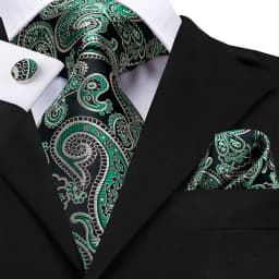 Hi-Tie Men Tie Grass Green Ties Floral Necktie Boutonniere Handkerchief Cufflinks Set Wedding Cravat for Groom 8.5 cm