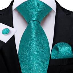 Dark Green Ties for Men Striped Paisley Floral Wedding Party Formal Necktie Handkerchief Cufflinks Gift Dropship