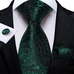 Dark Green Ties for Men Striped Paisley Floral Wedding Party Formal Necktie Handkerchief Cufflinks Gift Dropship