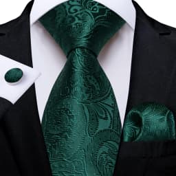 Dark Green Ties for Men Striped Paisley Floral Wedding Party Formal Necktie Handkerchief Cufflinks Gift Dropship