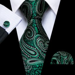 Dark Green Ties for Men Striped Paisley Floral Wedding Party Formal Necktie Handkerchief Cufflinks Gift Dropship