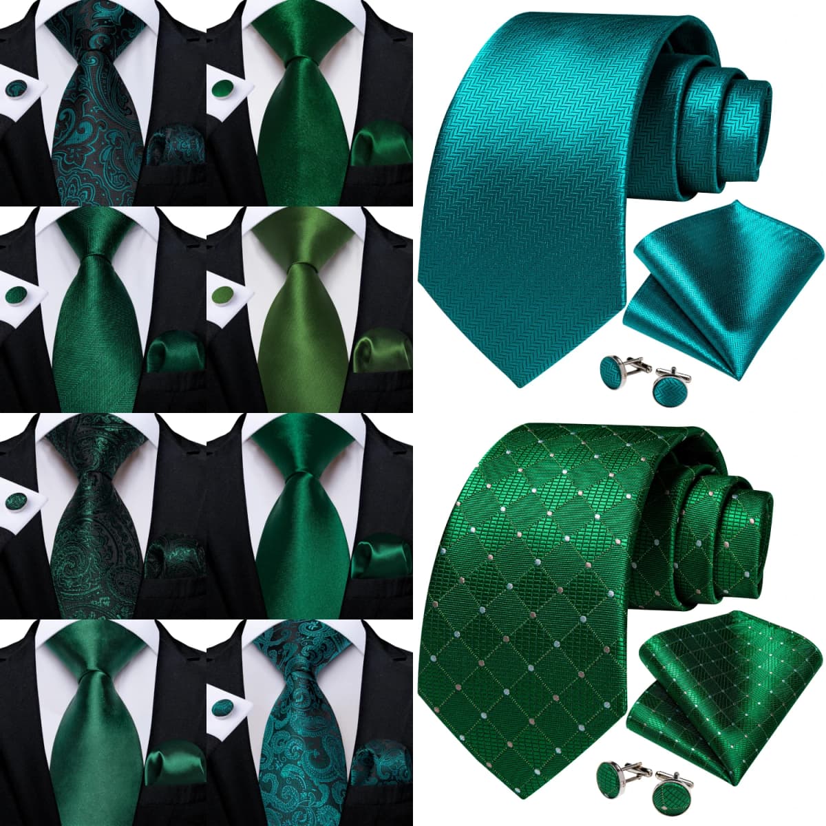 Dark Green Ties for Men Striped Paisley Floral Wedding Party Formal Necktie Handkerchief Cufflinks Gift Dropship