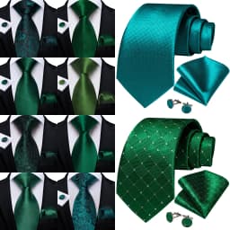 Dark Green Ties for Men Striped Paisley Floral Wedding Party Formal Necktie Handkerchief Cufflinks Gift Dropship