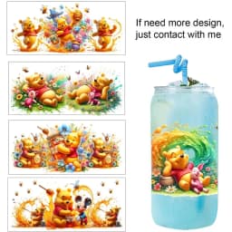30 Style Watercolor Winnie family UV DTF UVDTF transfer 16oz cup wraps Sticker