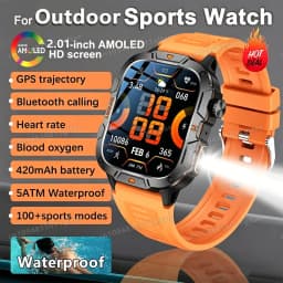 Outdoor Military Smartwatches Bluetooth Call Men 2.01" Blood Oxygen Monitor 5ATM Waterproof GPS Tracking Sports Smart Watch Ht30