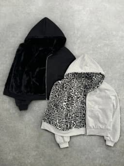 2025 New Unisex Hooded Sweatshirt with Leopard Print Lining Pocket, Loose Cardigan, Zipper Sweatshirt, Street Style, Double-Side