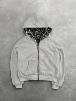 2025 New Unisex Hooded Sweatshirt with Leopard Print Lining Pocket, Loose Cardigan, Zipper Sweatshirt, Street Style, Double-Side
