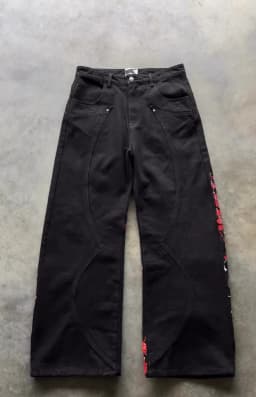 Y2k Vintage Red Spider Lily Fallen Knight Embroidery Jeans Baggy Straight Denim Pants Punk Rivet Cargo Pants Men Clothes Jeans