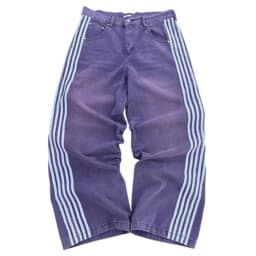 Combhasaki Women's Y2K Vintage Button Waist Wide Leg Denim Long Pants Side Striped Print Loose Pocket Jeans Trousers Streetwear