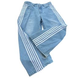 Combhasaki Women's Y2K Vintage Button Waist Wide Leg Denim Long Pants Side Striped Print Loose Pocket Jeans Trousers Streetwear