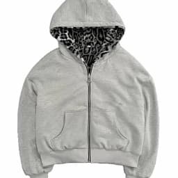 Gothic Harajuku Women Men Autumn Winter Reversible Hoodie Coat Casual Retro Leopard Print Zipper Hoodie Loose Black Grey Top