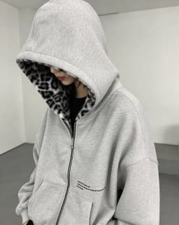 Gothic Harajuku Women Men Autumn Winter Reversible Hoodie Coat Casual Retro Leopard Print Zipper Hoodie Loose Black Grey Top