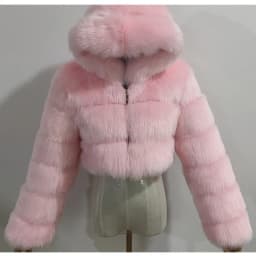 Quality Furry Cropped Faux Fur Coats And Jacket Women Short Fluffy Tops Coat With Hooded Winter Fur Jackets Ladies Cardigan 2740