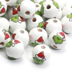 15mm 10pcs Christmas Hat Green Monster Natural Wood Beads For Jewelry DIY Making Bracelets Necklace Earrings Party Customization