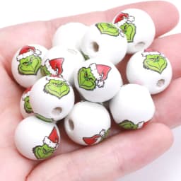 15mm 10pcs Christmas Hat Green Monster Natural Wood Beads For Jewelry DIY Making Bracelets Necklace Earrings Party Customization