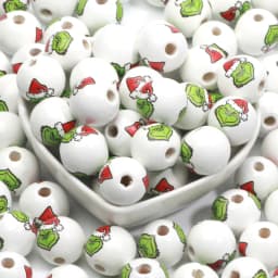 15mm 10pcs Christmas Hat Green Monster Natural Wood Beads For Jewelry DIY Making Bracelets Necklace Earrings Party Customization