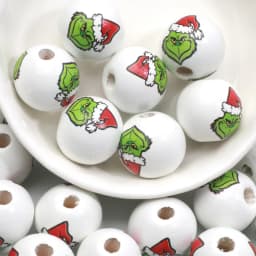 15mm 10pcs Christmas Hat Green Monster Natural Wood Beads For Jewelry DIY Making Bracelets Necklace Earrings Party Customization