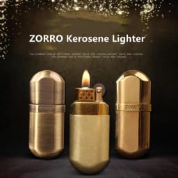 ZORRO Retro Brass Mini Ultra-thin Windproof Kerosine Lighter Grinding Wheel Metal Outdoor Waterproof Portable Lighters Smoking