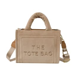 Women's Khaki Velour Tote Bag Original Letter Print Medium Ladies Shopper Handbag Female Square Medium Shoulder Bags