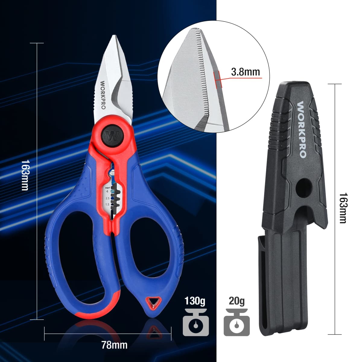 WORKPRO 162 MM Stainless Electricians Scissors with Wire Stripper for Soft Cable (Not Suitable for Diving Use)