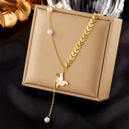 DIEYURO 316L Stainless Steel Butterfly Moon Lock Blue Eyes Pendant Necklace For Women New Multilayer Choker Chain Jewelry Gifts