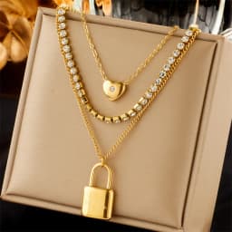 DIEYURO 316L Stainless Steel Butterfly Moon Lock Blue Eyes Pendant Necklace For Women New Multilayer Choker Chain Jewelry Gifts