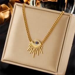DIEYURO 316L Stainless Steel Butterfly Moon Lock Blue Eyes Pendant Necklace For Women New Multilayer Choker Chain Jewelry Gifts