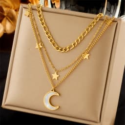 DIEYURO 316L Stainless Steel Butterfly Moon Lock Blue Eyes Pendant Necklace For Women New Multilayer Choker Chain Jewelry Gifts