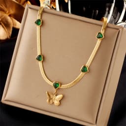DIEYURO 316L Stainless Steel Butterfly Moon Lock Blue Eyes Pendant Necklace For Women New Multilayer Choker Chain Jewelry Gifts