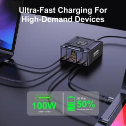 550W 7-in-1 Charging Station with 100W Retractable USB C Cable GaN Fast Charger for MacBook Pro iPhone 17 Samsung Laptop Tablet