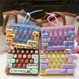 *Candy Color Keycap Keychain Cute Cartoon 26-key Aecompression Keyboard Toy Keyrings Fidgets Keycap Clicker Bag Pendant 키캡