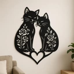Cat Silhouette Metal Art, Black White Iron Wall Decor for Indoor Outdoor, Rust-Proof Waterproof Bedroom Bathroom