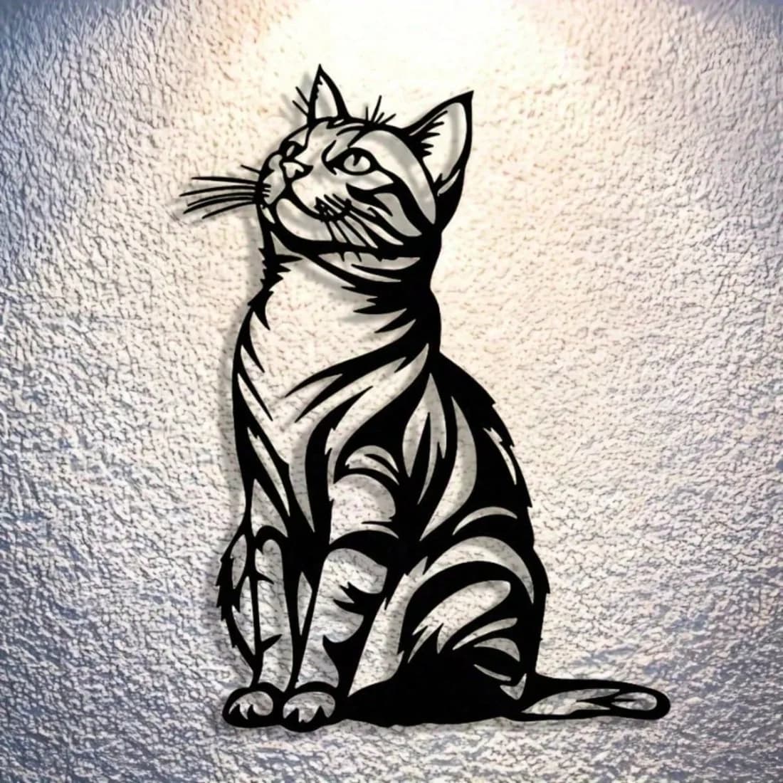 Cat Silhouette Metal Art, Black White Iron Wall Decor for Indoor Outdoor, Rust-Proof Waterproof Bedroom Bathroom