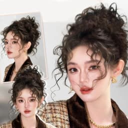 Synthetic Curly Hair Bun Extensions Wig Wavy Curly Chignon Hair Bun with Rubber Band Fluffy Hairpiece for Women Daily Party Use