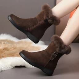 2024 Women's Winter Fashion Leather Warm Snow Boots with Plush Thick Soles Comfortable Non-Slip Cotton Shoes