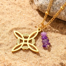 Dawapara Witches Knot Necklace Spiritual Amethyst Protective Necklace Stainless Steel Celtics Knot Good Luck Amulet