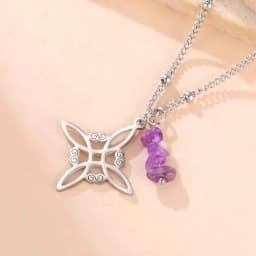 Dawapara Witches Knot Necklace Spiritual Amethyst Protective Necklace Stainless Steel Celtics Knot Good Luck Amulet