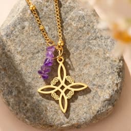 Dawapara Witches Knot Necklace Spiritual Amethyst Protective Necklace Stainless Steel Celtics Knot Good Luck Amulet