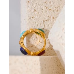 Yhpup Stainless Steel Colorful Natural Stone Agate Cast Vintage Charm Ring Fashion 316l Jewelry for Women Textured Gift