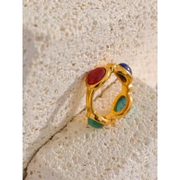 Yhpup Stainless Steel Colorful Natural Stone Agate Cast Vintage Charm Ring Fashion 316l Jewelry for Women Textured Gift