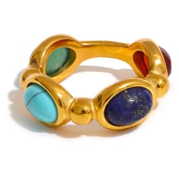 Yhpup Stainless Steel Colorful Natural Stone Agate Cast Vintage Charm Ring Fashion 316l Jewelry for Women Textured Gift